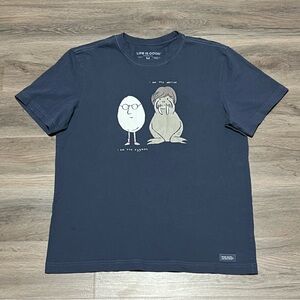 Life is Good Men's Medium T Shirt Blue Crusher Lite Eggman Walrus Beatles Cotton
